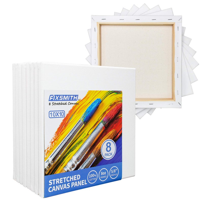 FIXSMITH Stretched White Blank Canvas - 10 x10 Inch, Bulk Pack of 8, Primed, 100% Cotton, 5/8 Inch Profile of Super Value Pack for Acrylics,Oils & Other Painting Media. - Image 5